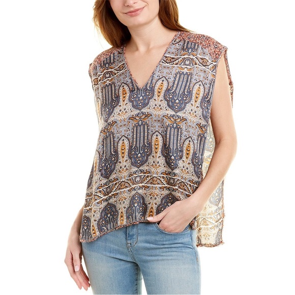 Burning Torch Women's Gray Summer Palace Silk Popover top ❤️ - Picture 2 of 10